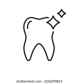 Human Tooth Shine Line Icon. Clean Oral, Teeth Hygiene Linear Pictogram. Natural Shiny Tooth, Dental Treatment Outline Icon. Dentistry Clinic Logo. Editable Stroke. Isolated Vector Illustration.