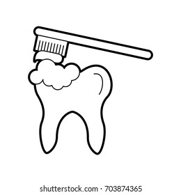 Human tooth with toothbrush