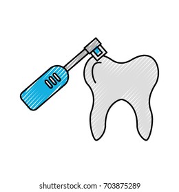 Human tooth with toothbrush electric