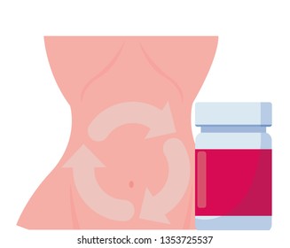 human torso with arrows around in the abdomen