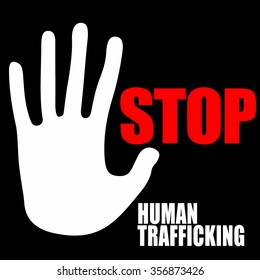 Human Trafficking Awareness Day Vector Design. Illustration of Hand in White Showing Stop Sign With Black Background and Bold Message