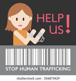 Human Trafficking Awareness Day Vector Design. Illustration of Woman Handcuffed Asking For Help