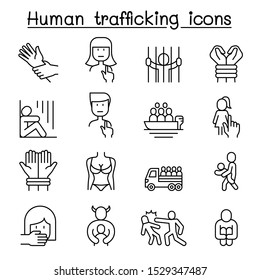 Human Trafficking Icon Set In Thin Line Style