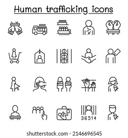 Human trafficking icon set in thin line style