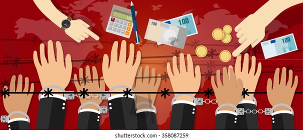 human trafficking migrant barbed handcuffed illegal cross border money involved