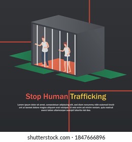 Human trafficking victim concept,children imprisoned, victims of violence,problem Crime, kidnapping, ransom,Vector illustration.