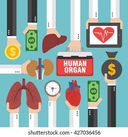 Human Transplantation infographic,buying agencies flat design.Vector illustration