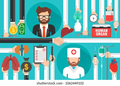 Human transplatation flad design business with doctor and businessman.Vector illustration