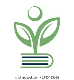 Human tree with book concept vector design. Leafs human book logo design.