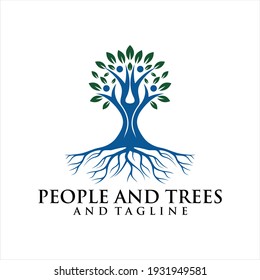 Human Tree Creative Concept Logo Design Template, People Tree Vector Logo.