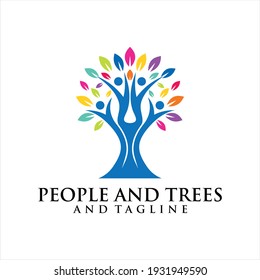 Human Tree Creative Concept Logo Design Template, People Tree Vector Logo.