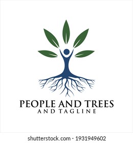 Human Tree Creative Concept Logo Design Template, People Tree Vector Logo.