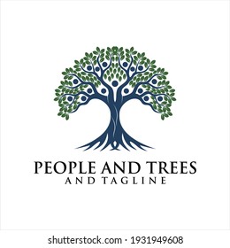 Human Tree Creative Concept Logo Design Template, People Tree Vector Logo.