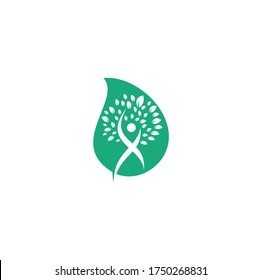 Human Tree drop shape concept Logo Design. Healthy People Tree Logo.