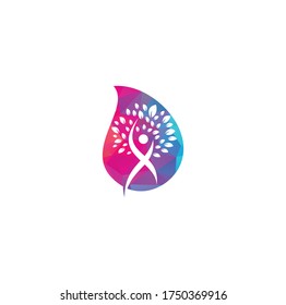 Human Tree drop shape concept Logo Design. Healthy People Tree Logo.