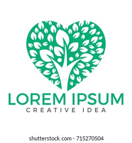 Human Tree and heart logo design. Healthy people tree logo.
