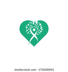 Human Tree heart shape concept Logo Design. Healthy People Tree Logo.