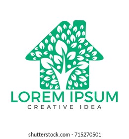 Human Tree and house logo design. Healthy people tree logo.