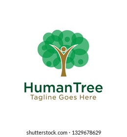 human tree icon with green leaves concept. go green logo. nature conservation logo. eco company logo. environmental protection logo