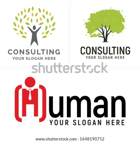 Human tree leaves plant growth and letter H tie vector logo design template suitable for nature park garden business consulting resources service company Imagine de stoc © 