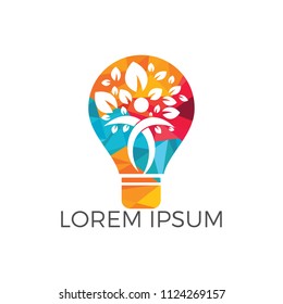 Human tree and light bulb logo design. Human health and care vector logo design template. 