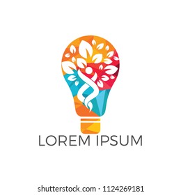 Human tree and light bulb logo design. Human health and care vector logo design template. 