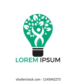 Human tree and light bulb logo design. Human health and care vector logo design template. 