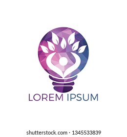 Human tree and light bulb logo design. Human health and care vector logo design template. 