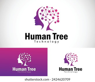 human tree logo creative smart brain tech logo creative connect network