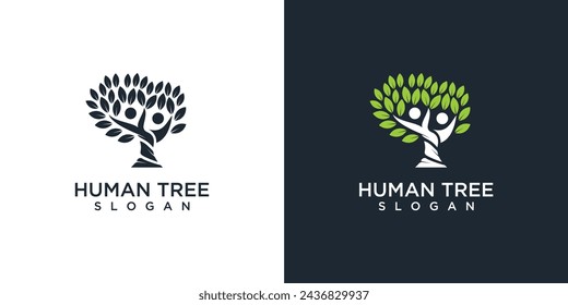 Human tree logo design in growth tree symbol. people ecology tree logo	
