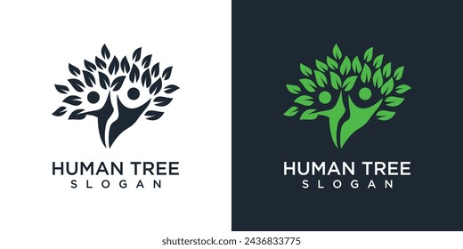 Human tree logo design in growth tree symbol. people ecology tree logo