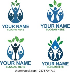  Diseño del logotipo del árbol humano fijado en el fondo blanco
