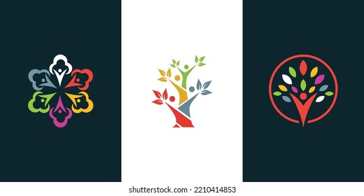 Diseño de logotipo de árbol humano exclusivo Vector Premium