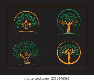 Human tree logo design. Unique Tree Vector illustration with circle and creative logo design shape