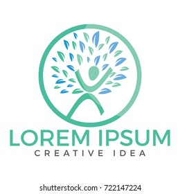 Human tree logo vector template. Healthy person tree eco and bio human character icon.