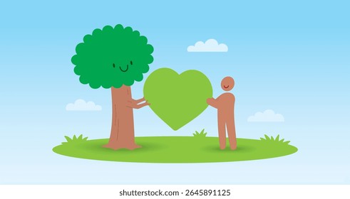 human and tree love each other illustration graphic vector