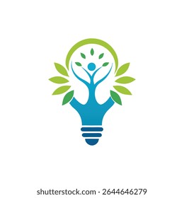 Human tree with roots inside light bulb logo vector art