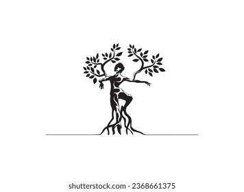 human tree and roots logo, abstract hand drawing tree, vector image.