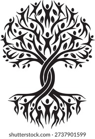 Human Tree Silhouette with Branches and Roots Representing Growth and Equality