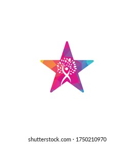 Human Tree star shape concept Logo Design. Healthy People Tree Logo.	