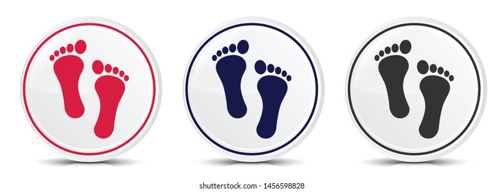 Human two footprints icon crystal flat round button set illustration design isolated on white background
