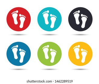 Human two footprints icon flat round button set illustration design isolated on white background