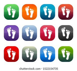 Human two footprints icon shiny square buttons set illustration design isolated on white background