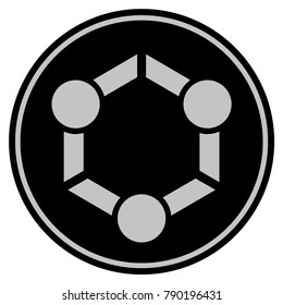 Human Union black coin icon. Vector style is a flat coin symbol using black and light gray colors.