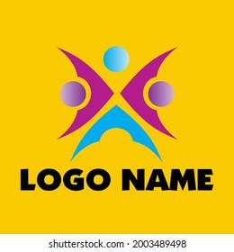 Human unity illustration logo design. togetherness logo concept in side by side style