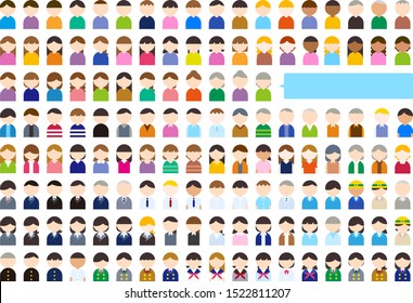 Human upper body icon set (Men and women of various ages, hairstyles, and clothes, mainly Japanese)
