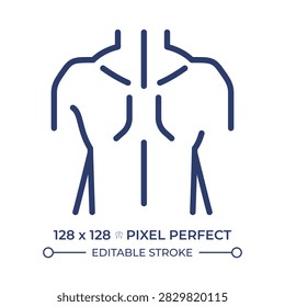 Human upper body pixel perfect line color icon. Orthopedic care and spine health. Chiro and physical therapy. Isolated vector illustration. Flat colorful symbol design. Editable stroke