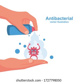 Human uses antibacterial spray. 