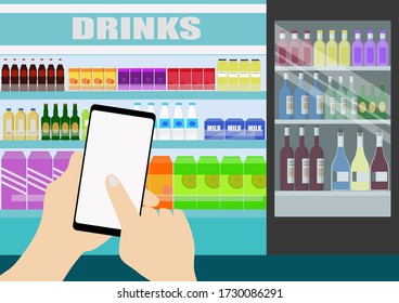 Human usa un smartphone para comprar una compra en el supermercado - Ejemplo Stock Vector