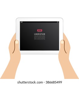 Human using tablet computer over white